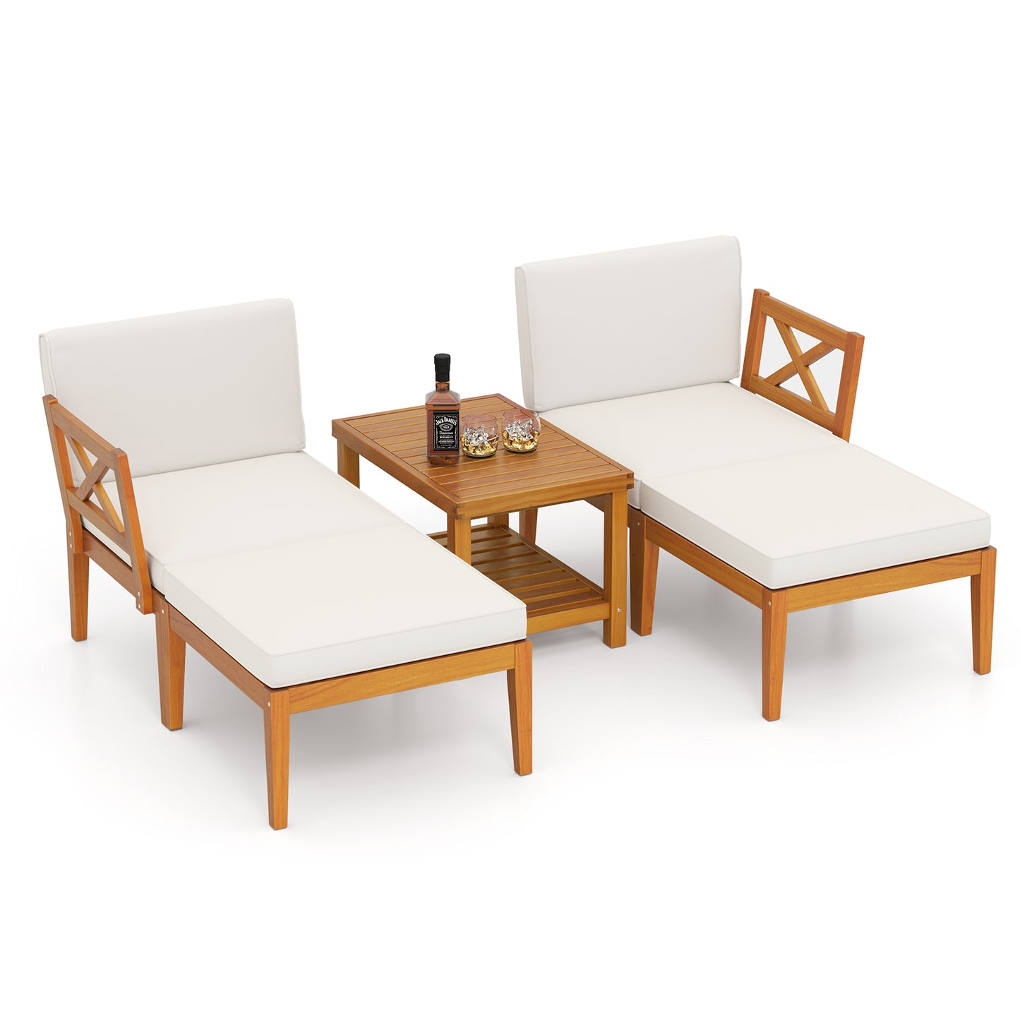 5-Piece Acacia Wood Patio Conversation Set with Cushions