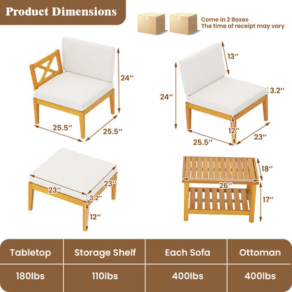 5-Piece Acacia Wood Patio Conversation Set with Cushions