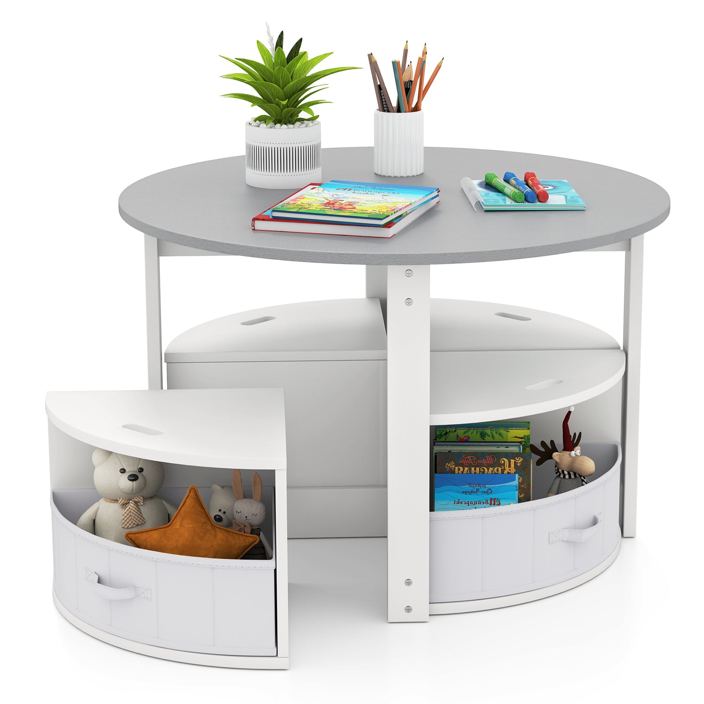 5-Piece Kids Table and Chair Set with Storage Stools