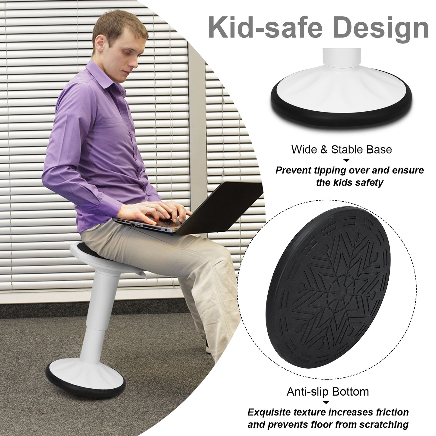 Adjustable Active Learning Wobble Stool with Cushion Seat