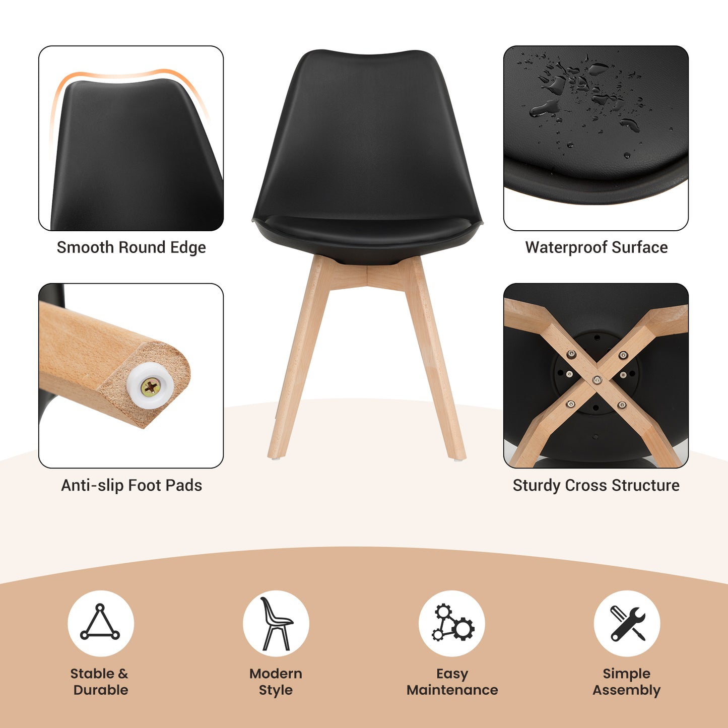 Dining Chairs Set of 4 with Mid-Century Modern Shell Design