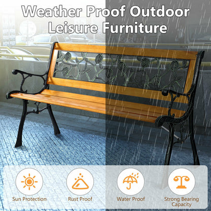 49.5" Cast Iron Garden Bench with Wood Seat - 3 Person