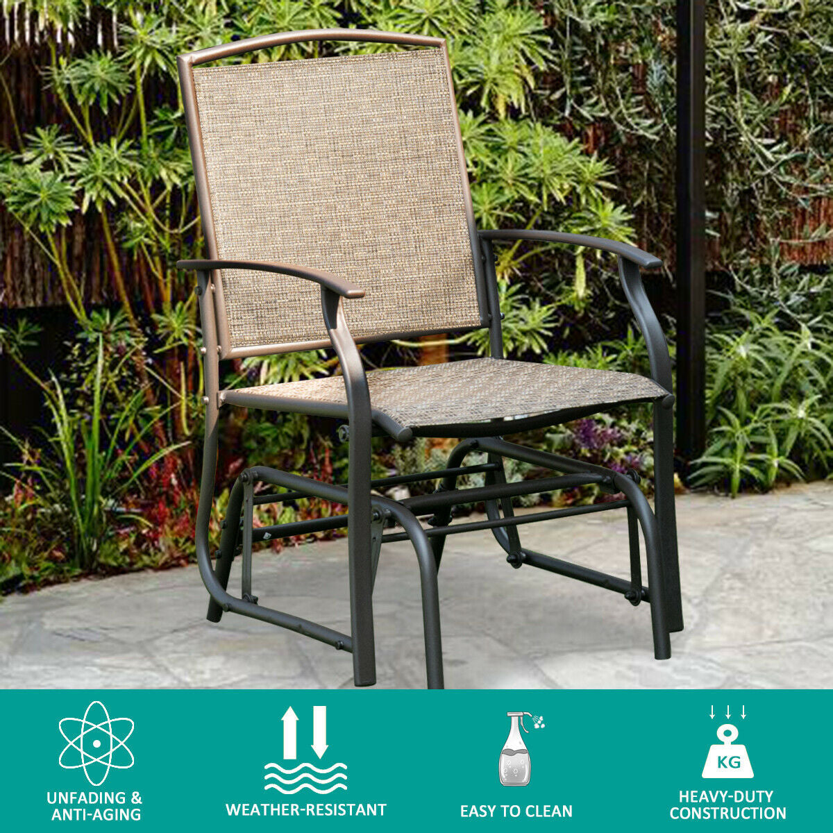 Single Seat Patio Glider Rocking Chair with Steel Frame