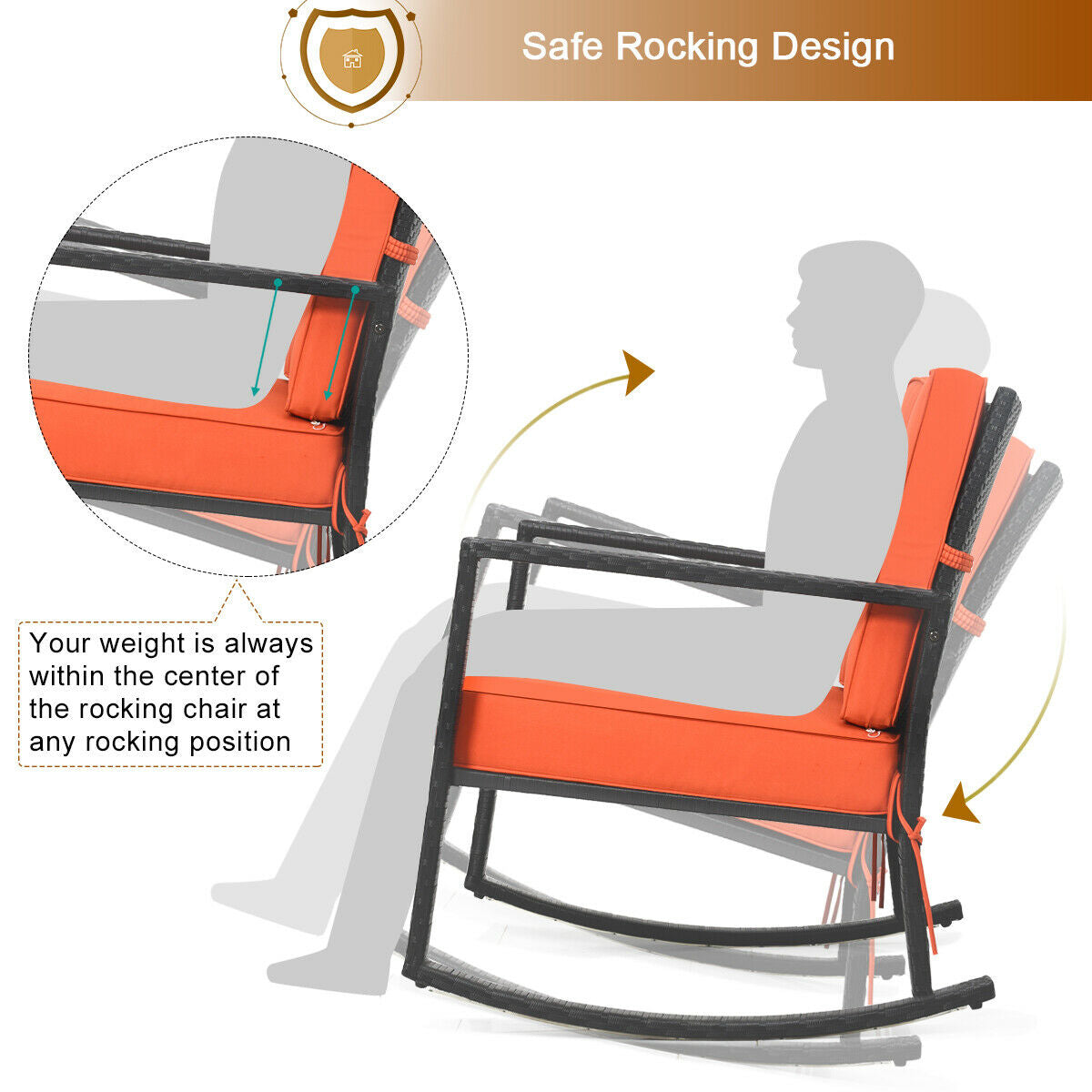 Rattan Rocking Chair with Cushion for Patio