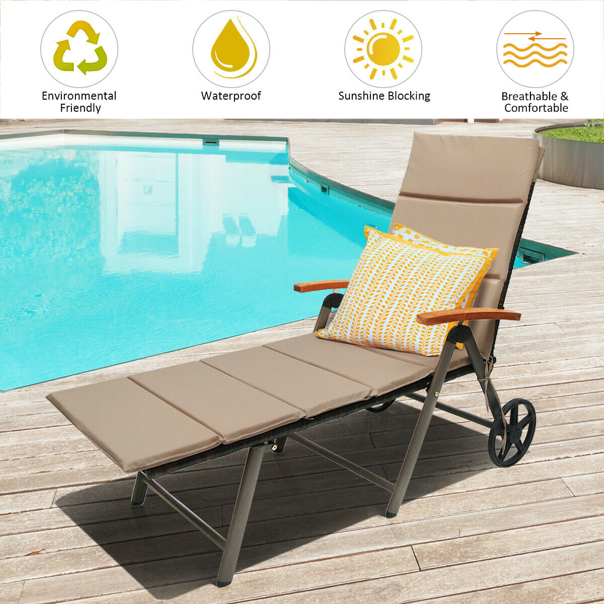Adjustable Rattan Chaise Lounge Chair with Cushion