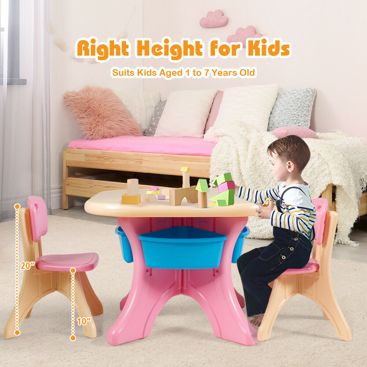 Kids Table and Chair Set with Storage Drawers - 3 Piece