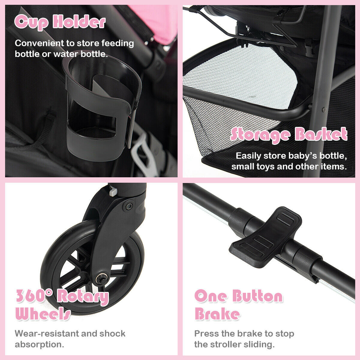 2-in-1 Foldable Baby Stroller with Reversible Seat