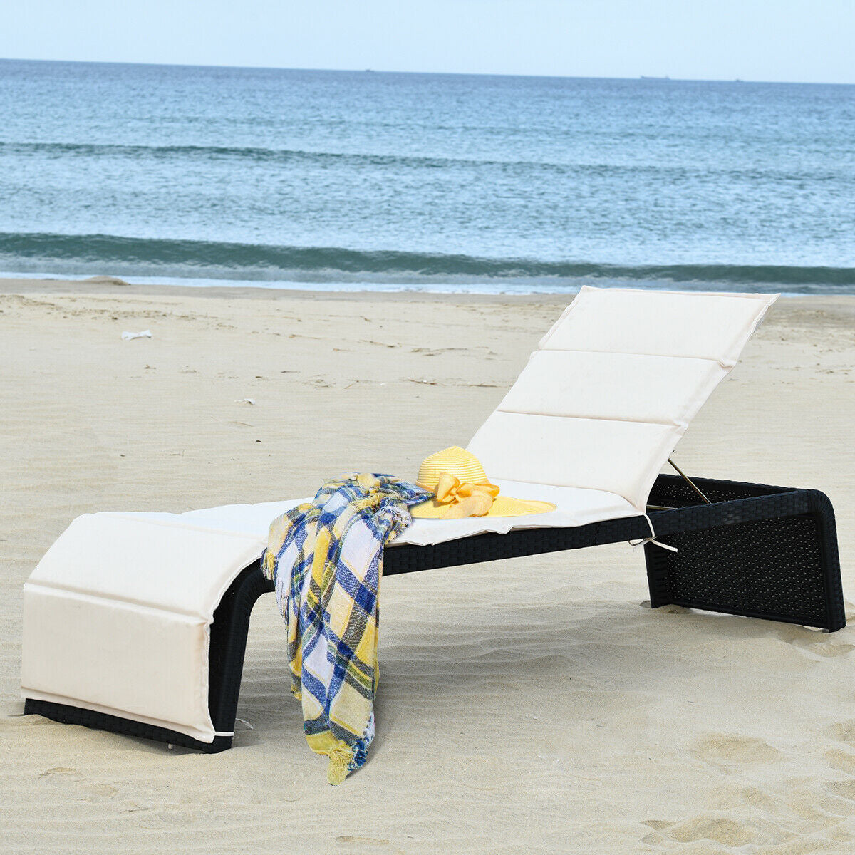 Adjustable Rattan Chaise Lounge Chair with Cushion