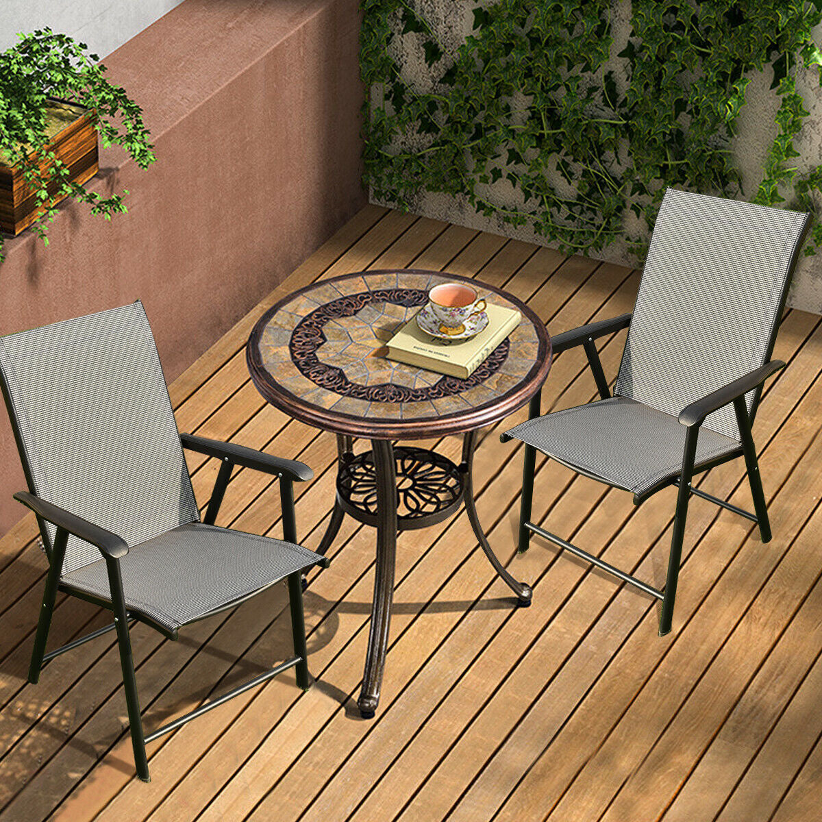 Folding Patio Dining Chairs Set of 2 with Armrests