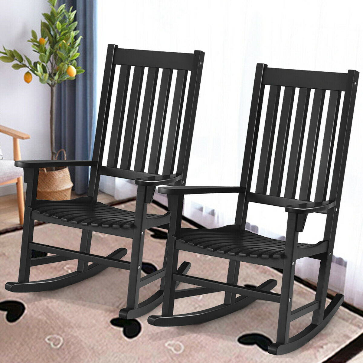 Acacia Wood Rocking Chair with High Back for Patio