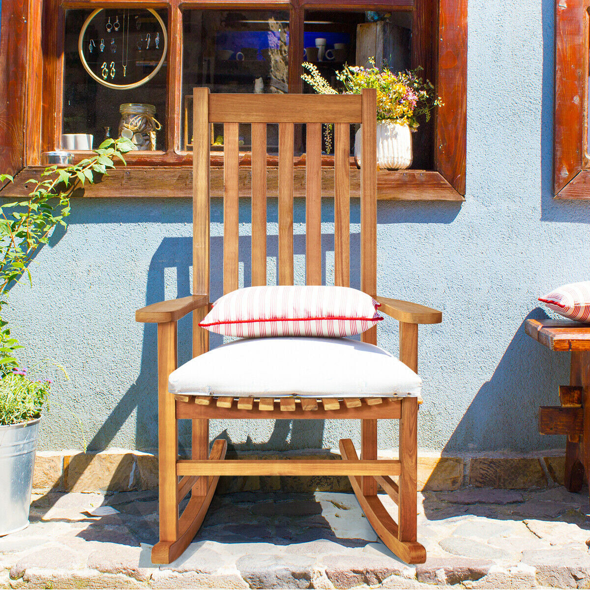 Acacia Wood Rocking Chair with High Back for Patio