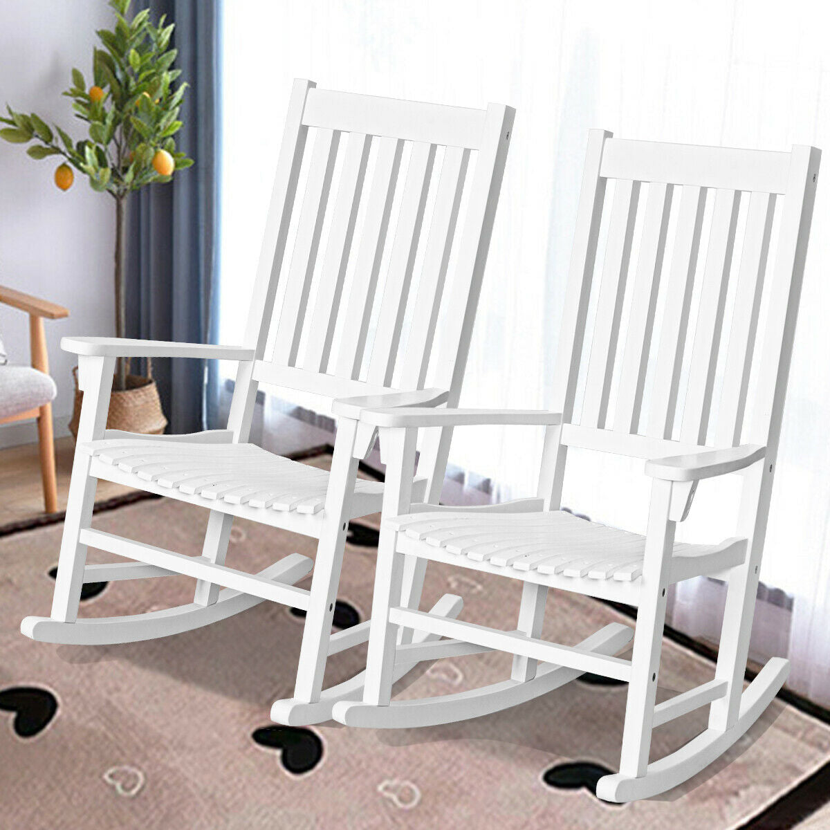 Acacia Wood Rocking Chair with High Back for Patio