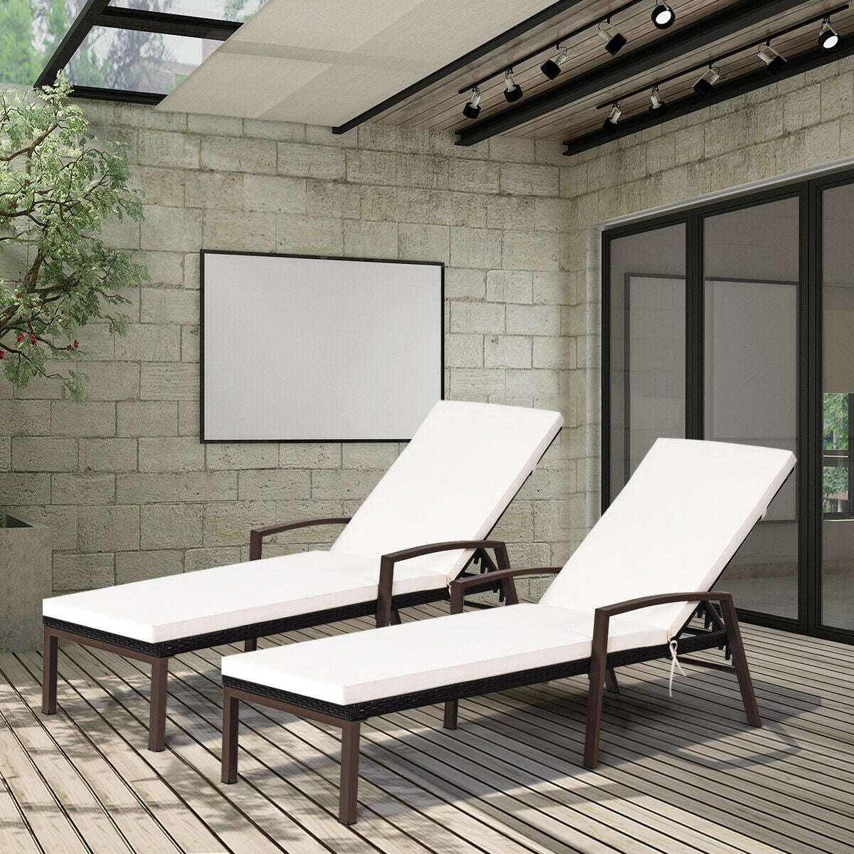 Adjustable Patio Chaise Lounge Chair Set with Cushions