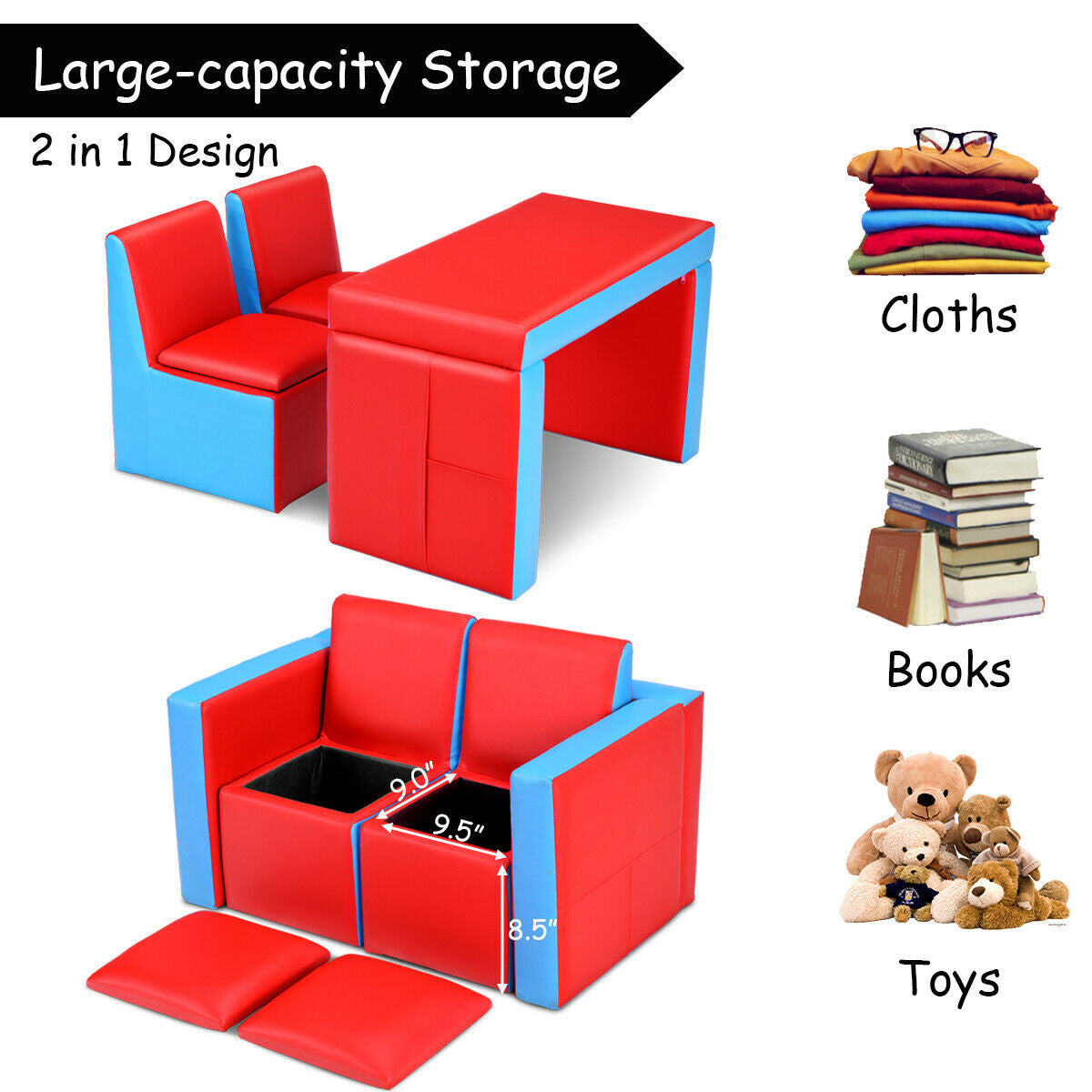 Kids Sofa Table Chair Set - Convertible 3-in-1 Furniture