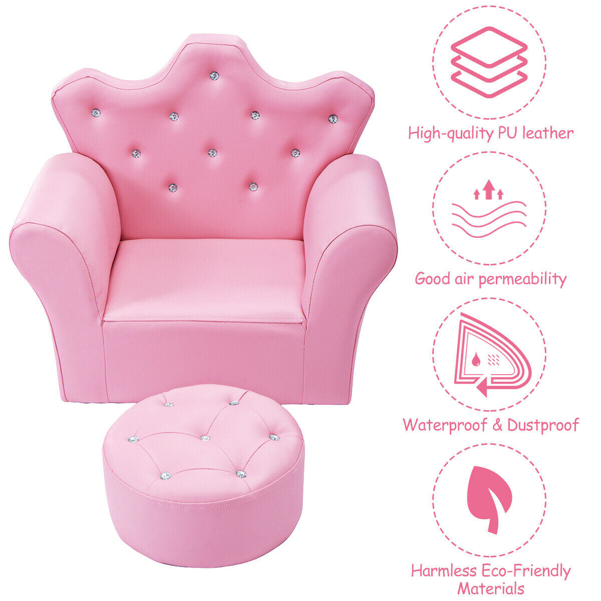 Kids Sofa Armrest Chair with Ottoman for Toddlers