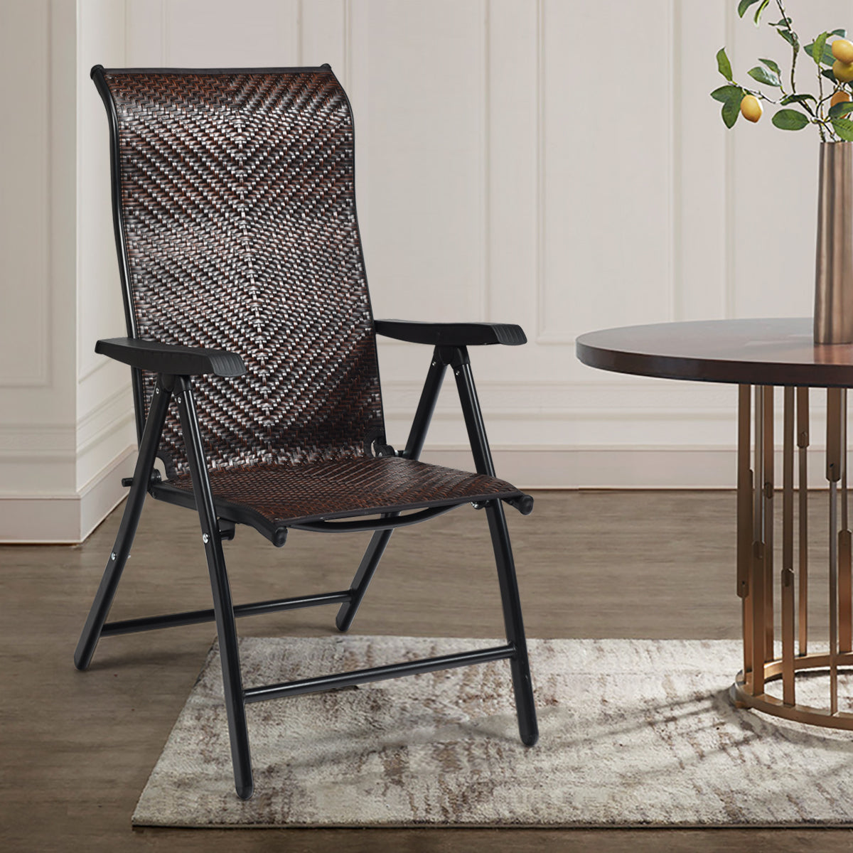 Folding Rattan Patio Reclining Chairs - Set of 2