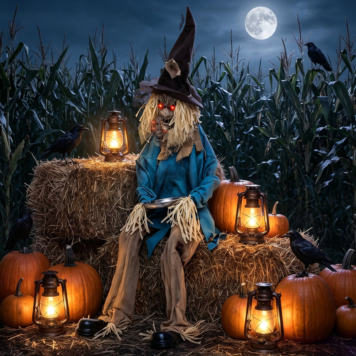 Animatronic Halloween Scarecrow Decoration 5.2 ft Moving Head