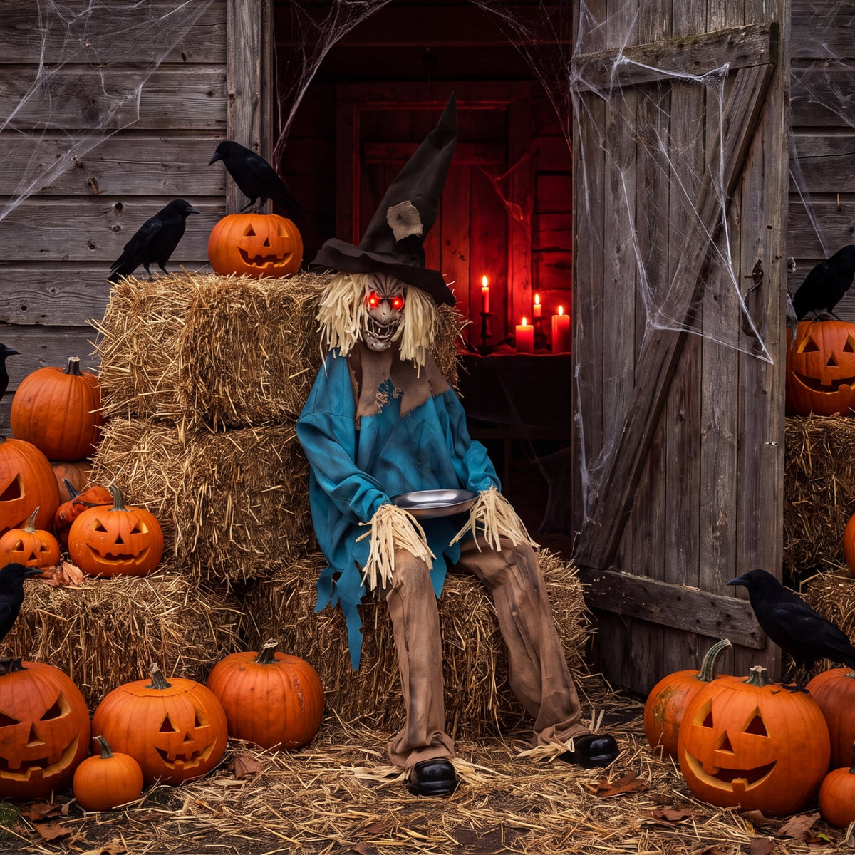 Animatronic Halloween Scarecrow Decoration 5.2 ft Moving Head