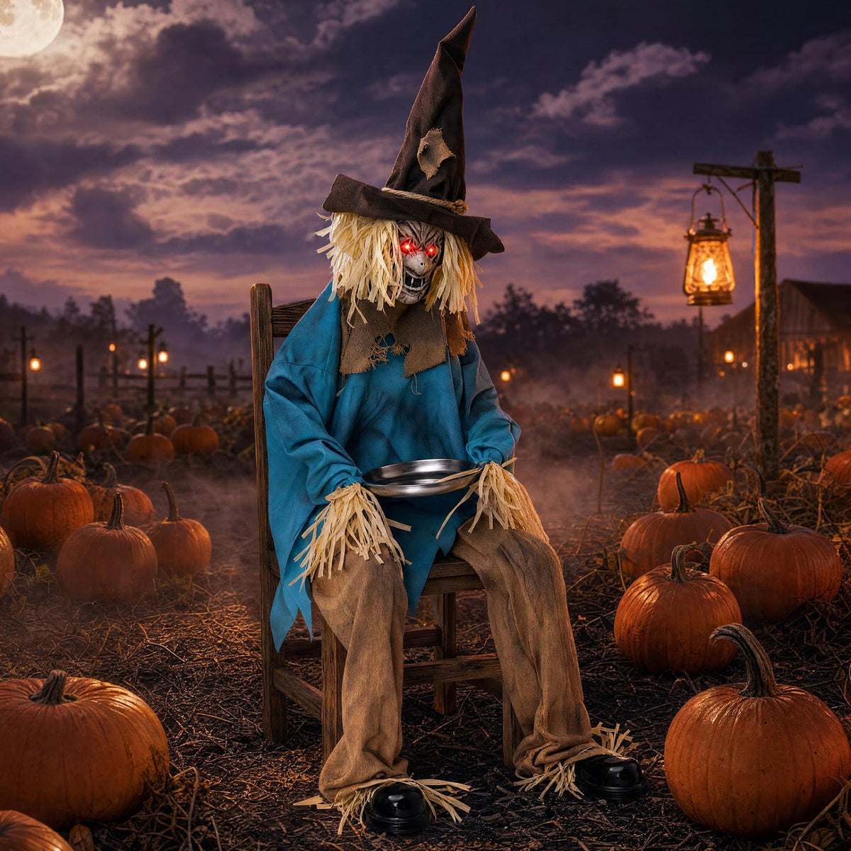 Animatronic Halloween Scarecrow Decoration 5.2 ft Moving Head
