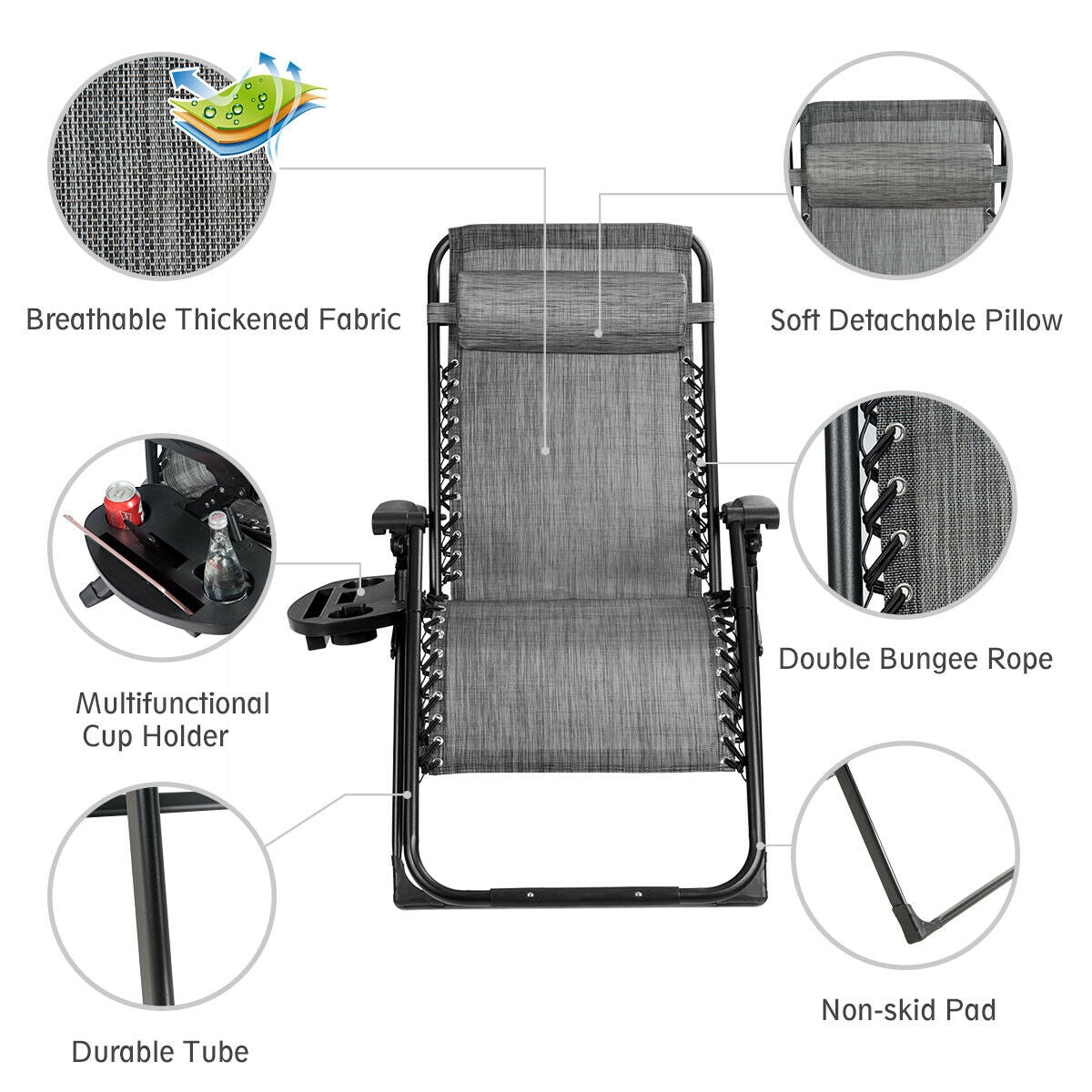 Oversized Zero Gravity Lounge Chair with Cup Holder - 500 lbs