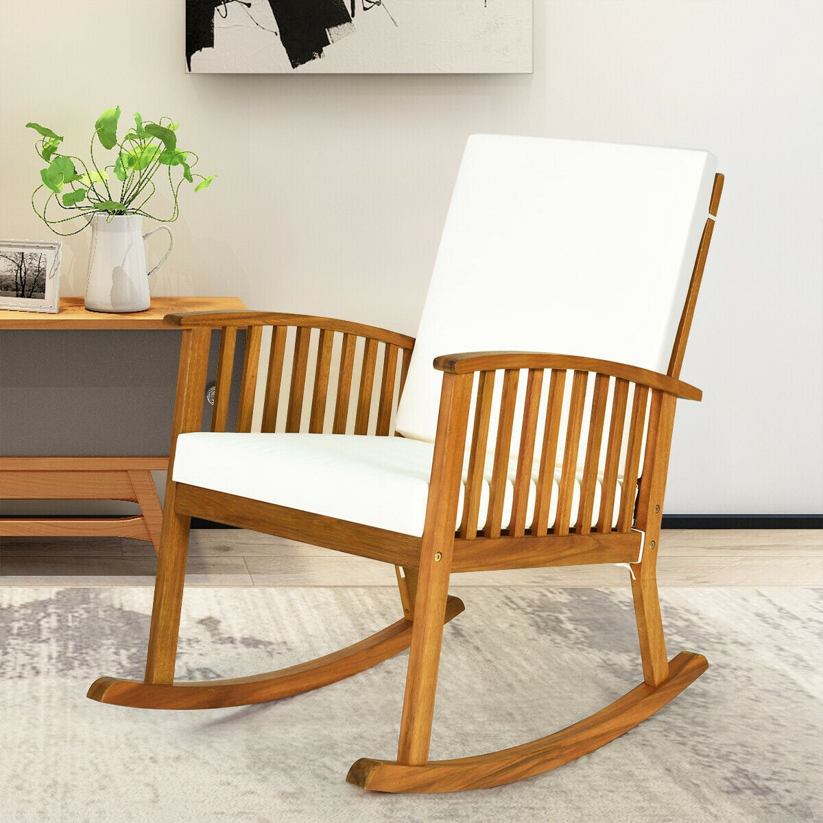 Acacia Wood Rocking Chair with Washable Cushions