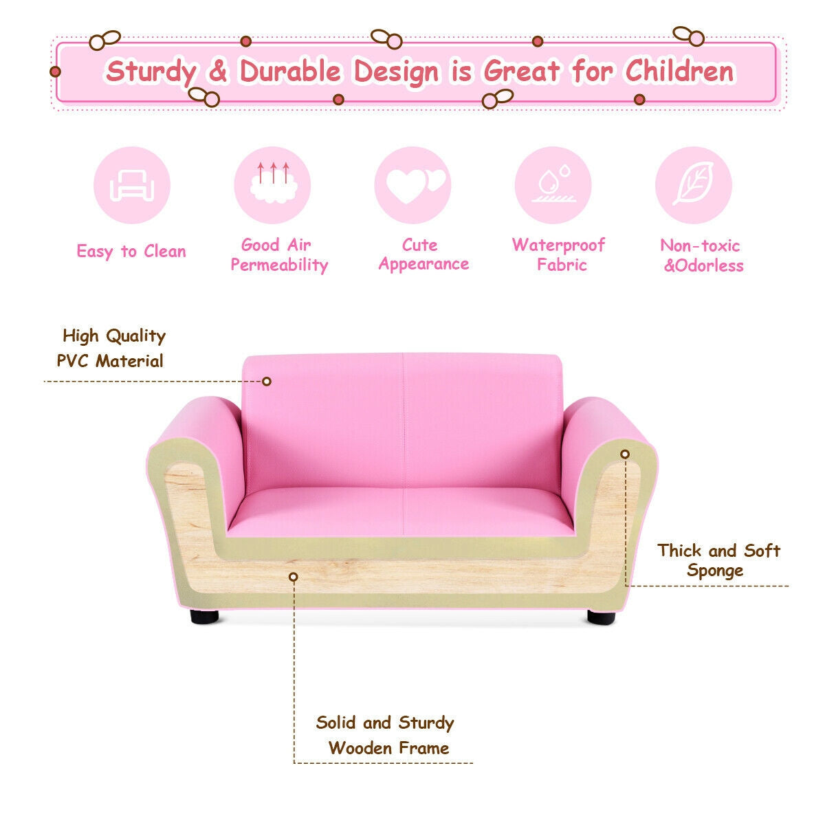 Kids Double Sofa with Ottoman