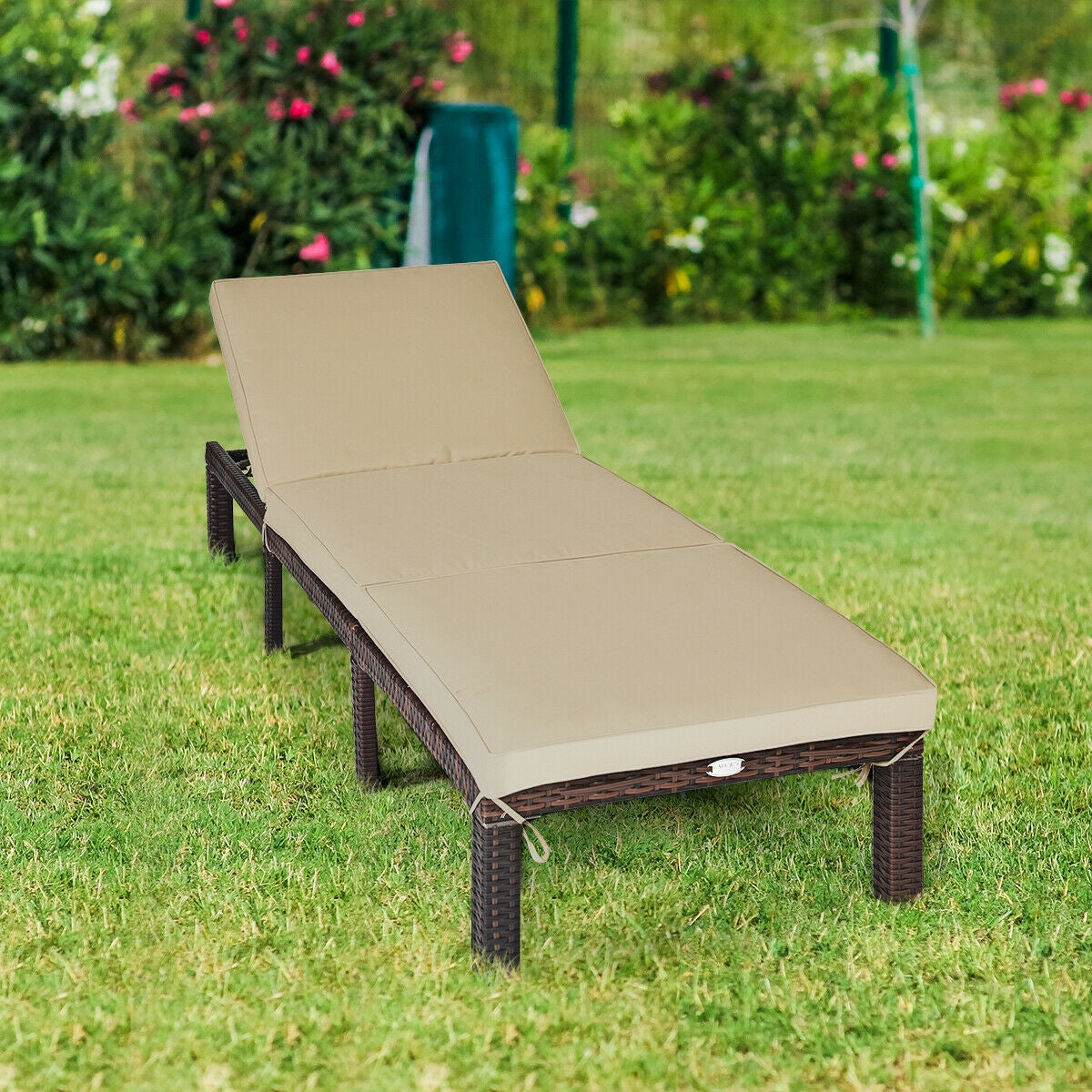 Adjustable Rattan Chaise Lounge with Cushion