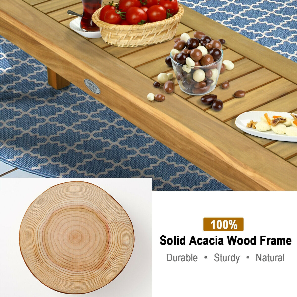 52-Inch Acacia Wood Outdoor Dining Bench for Patio & Garden