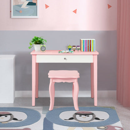 Kids Vanity Table with Tri-Fold Mirror and Chair Set