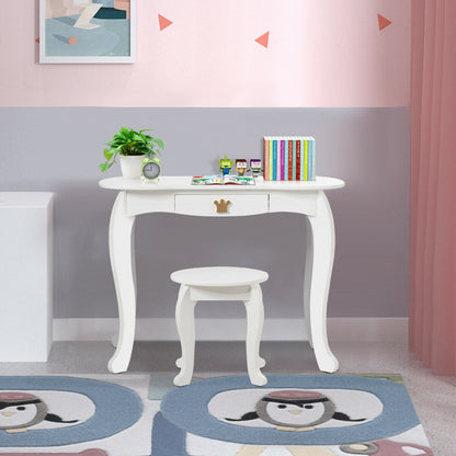 Kids Makeup Vanity Table with Tri-Fold Mirror and Stool