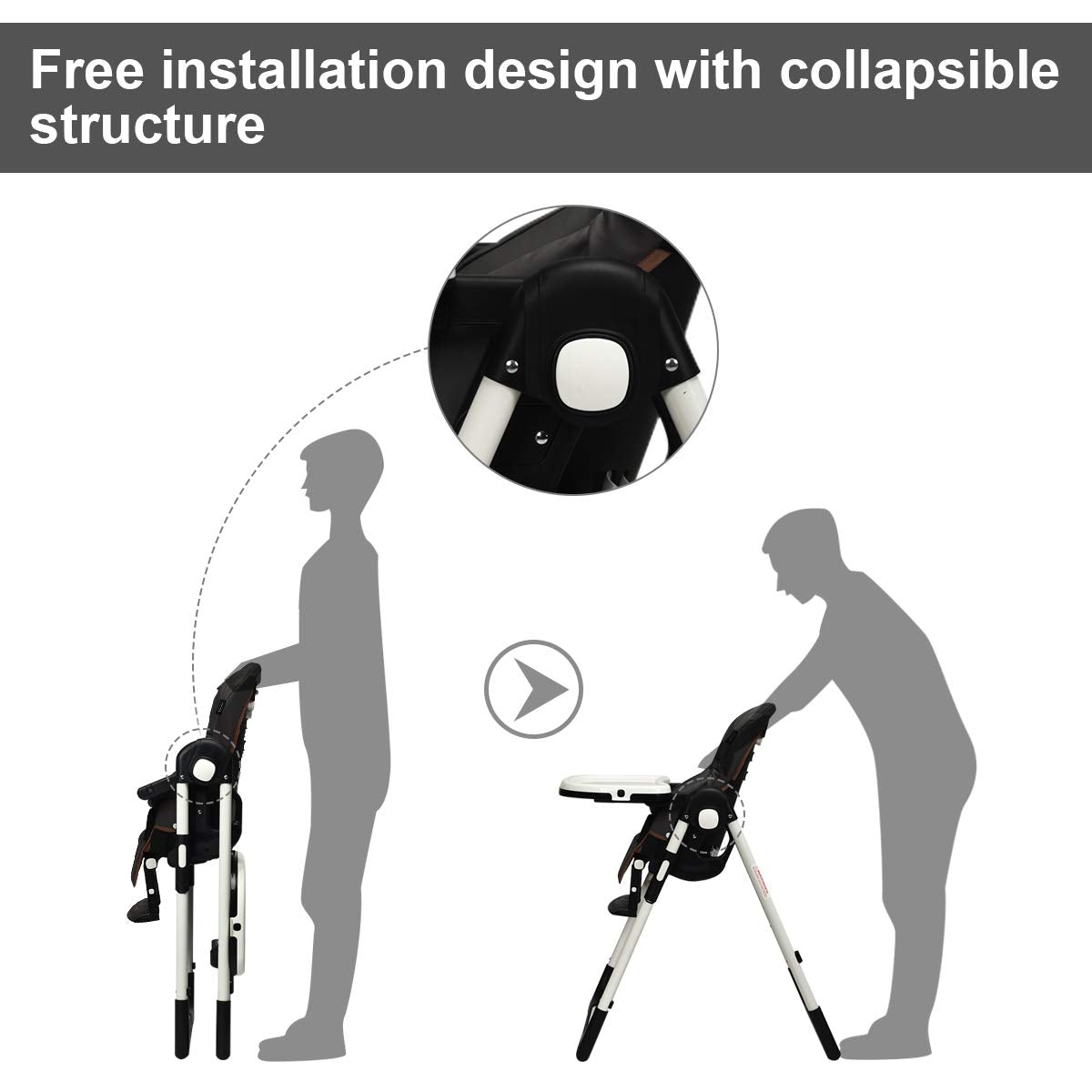 Foldable High Chair with Adjustable Backrest and Height
