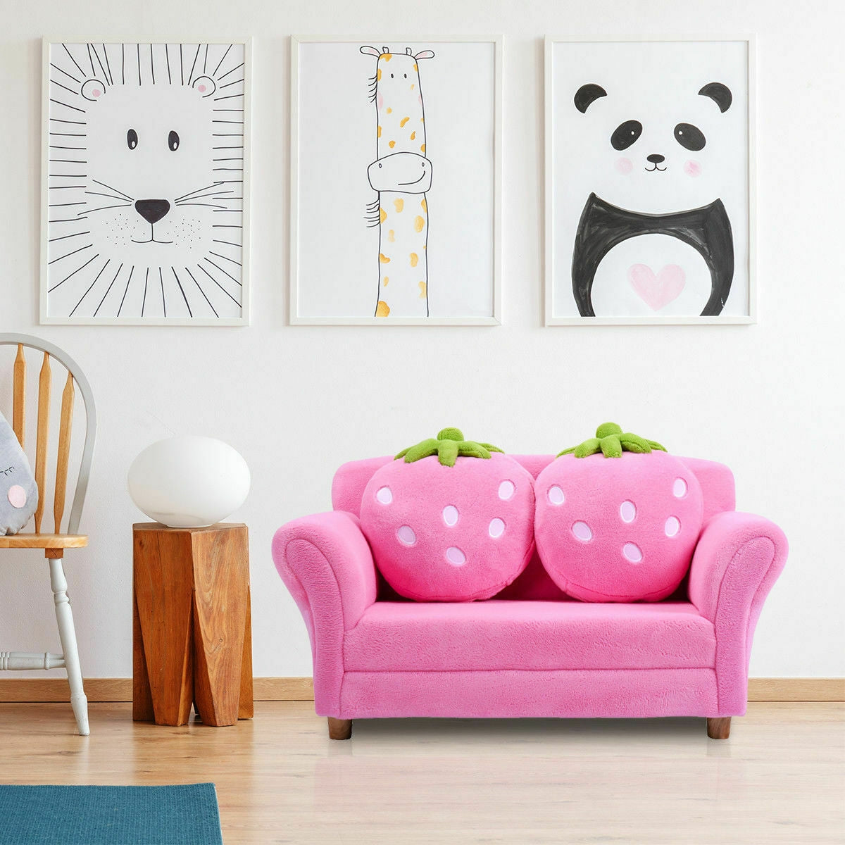 Kids Strawberry Armrest Sofa Chair with 2 Pillows - Pink