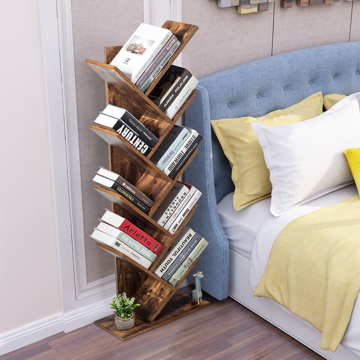 8-Tier Free Standing Tree Bookshelf-Coffee