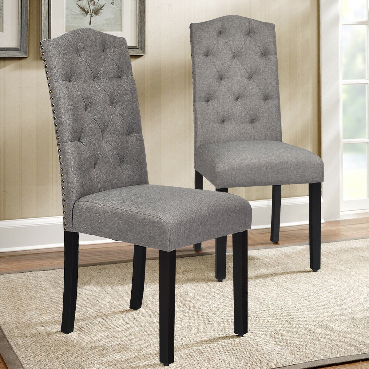 Tufted Upholstered Dining Chairs Set of 2 - Gray