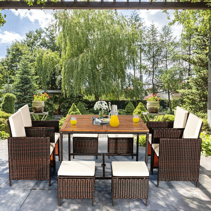 9-Piece Patio Rattan Dining Set with Cushioned Chairs