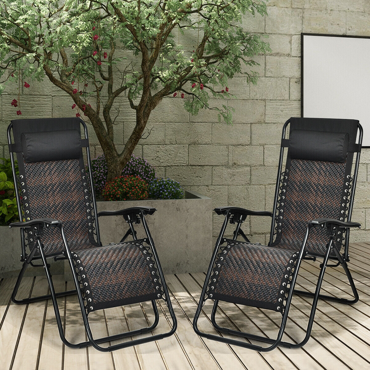Folding Zero Gravity Lounge Chair Set - 2 Piece Rattan