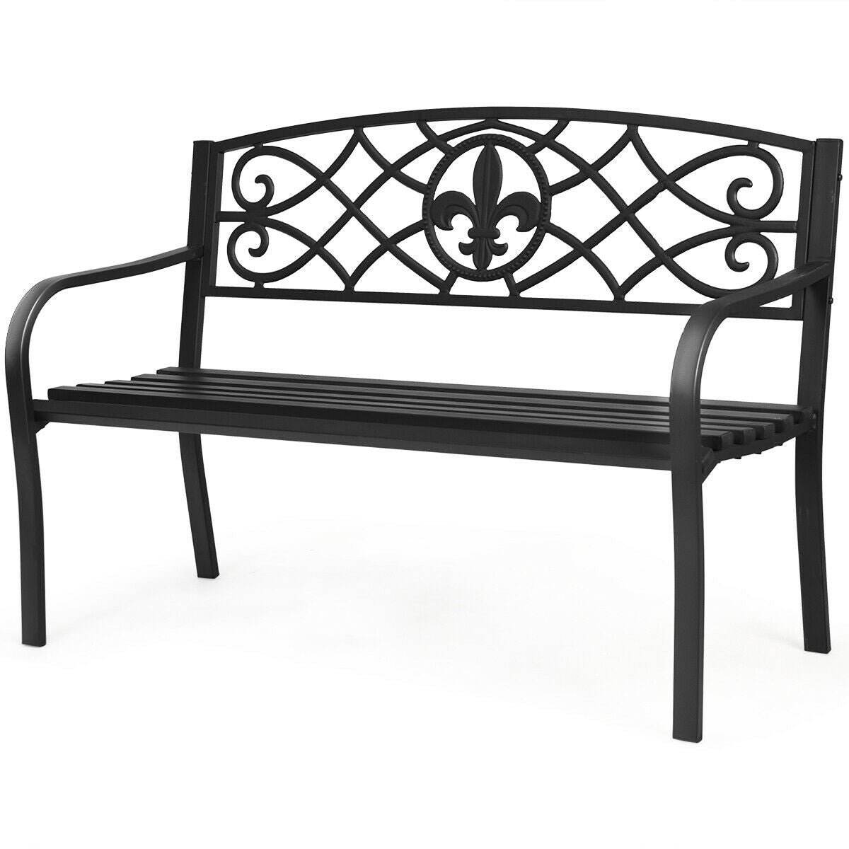 50-Inch Metal Garden Bench with Armrests - 500 lb Capacity