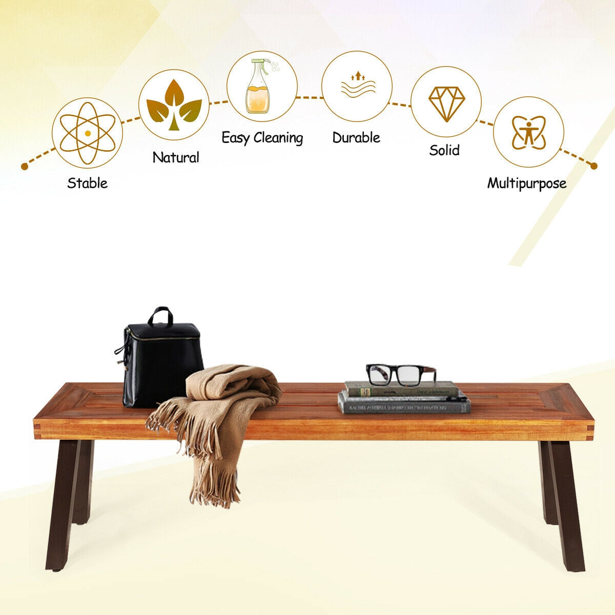 Acacia Wood Dining Benches Set of 2 for Patio