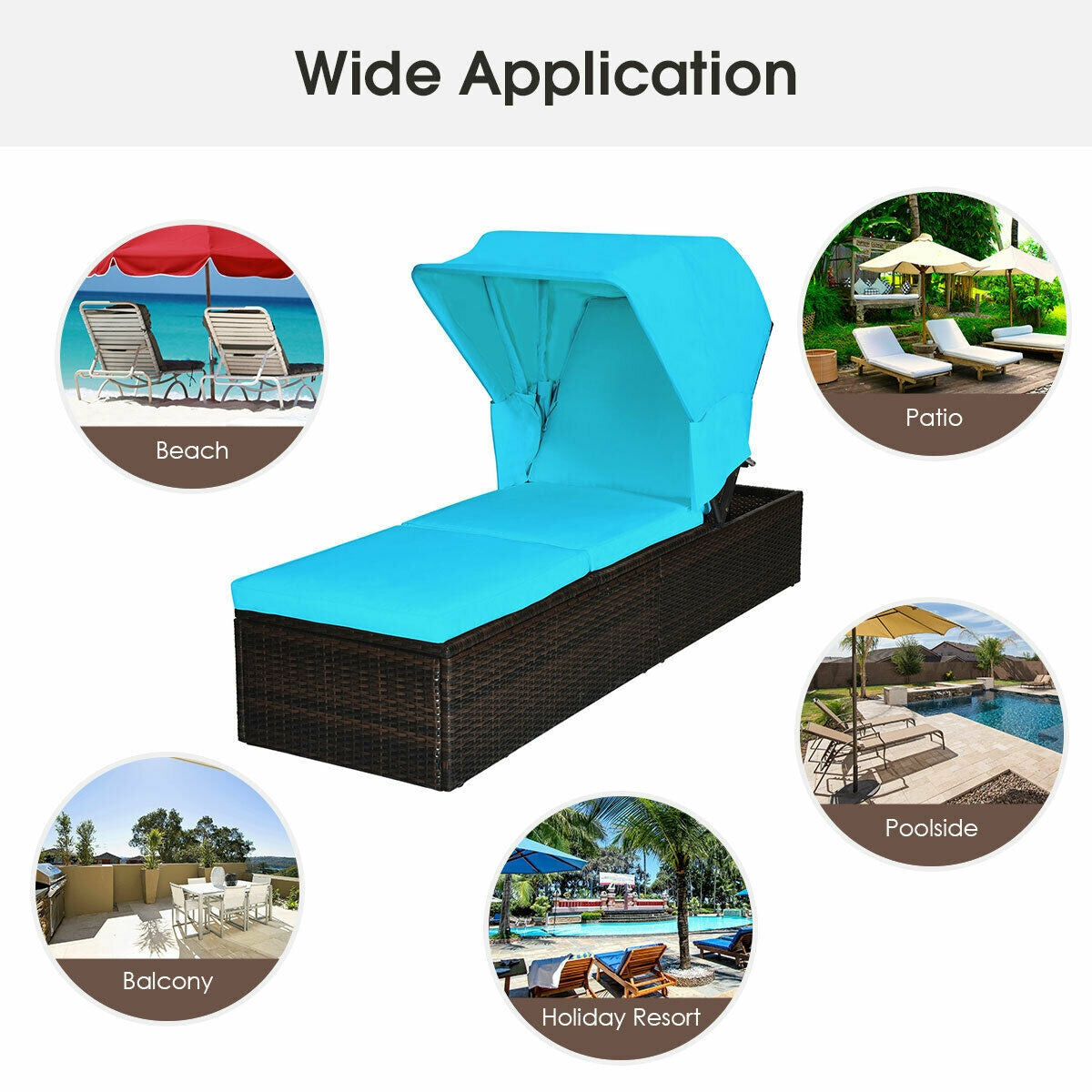Outdoor Chaise Lounge with Canopy and Cushion