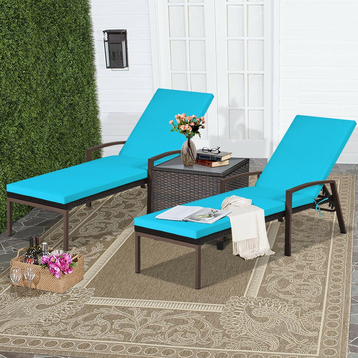 Adjustable Patio Chaise Lounge Chair Set with Cushions