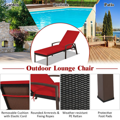 Adjustable Patio Chaise Lounge with Cushion - 5 Positions