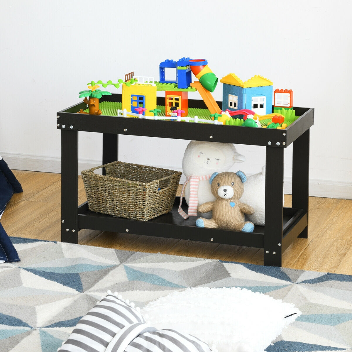 Kids Activity Play Table with Storage - Solid Pine Wood