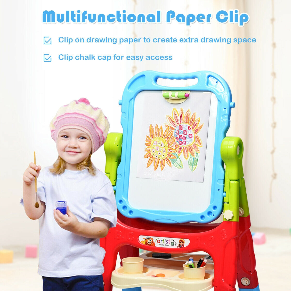 Height Adjustable Kids Art Easel Magnetic Double Sided Board