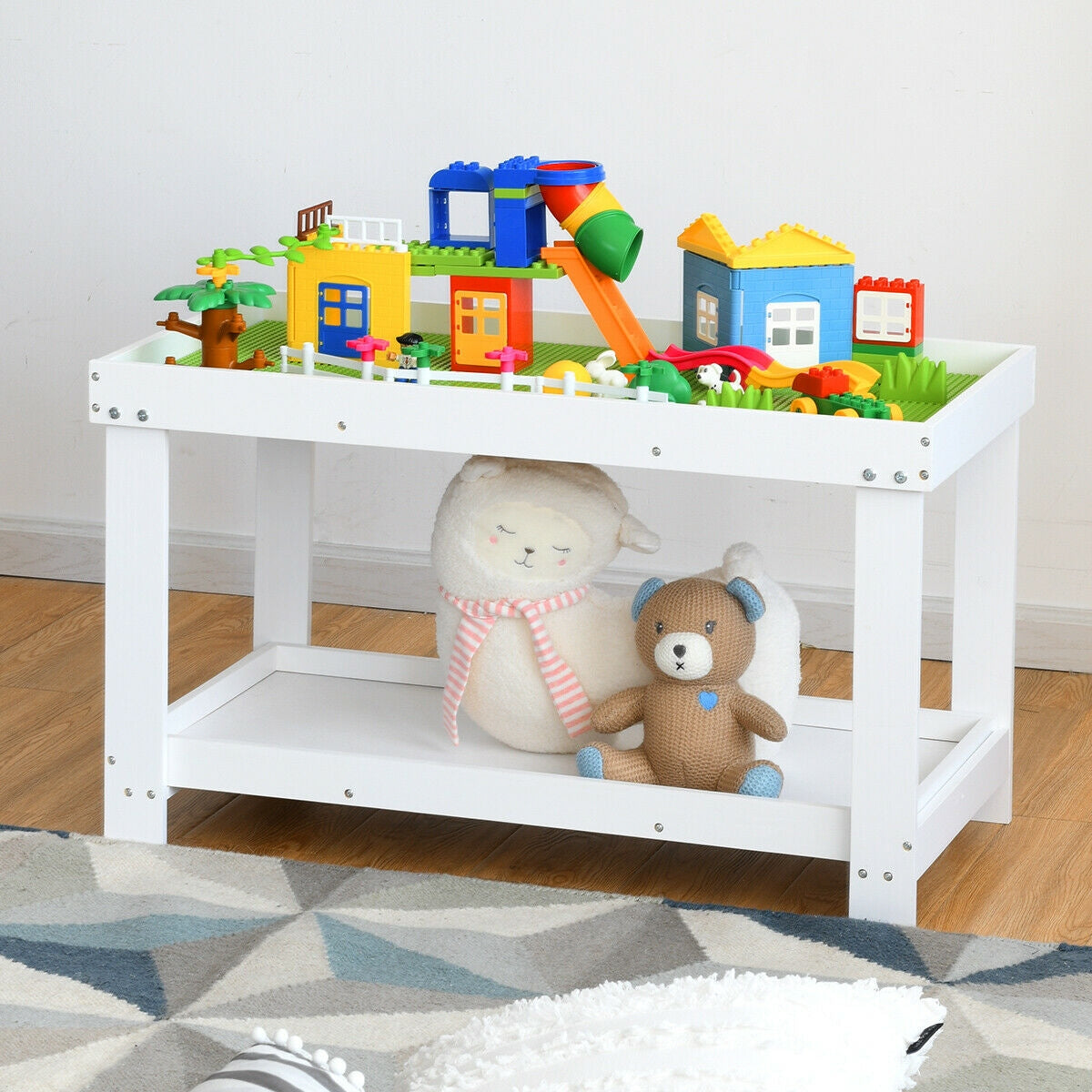 Kids Activity Play Table with Storage - Solid Pine Wood