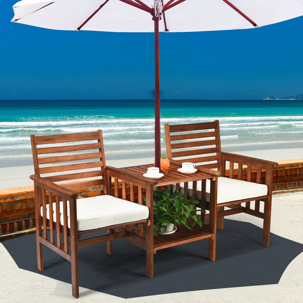 Acacia Wood Patio Conversation Set with Loveseat & Coffee Table