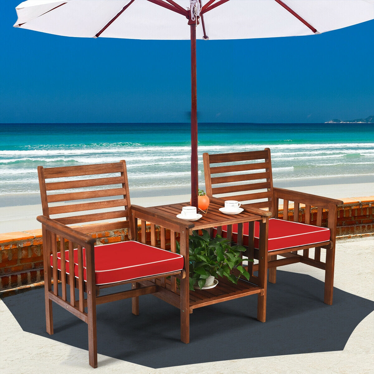 Acacia Wood Patio Conversation Set with Loveseat & Coffee Table