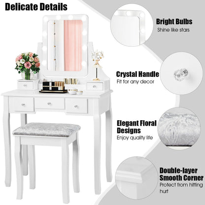 Vanity Dressing Table Set with 10 Dimmable Bulbs & Stool