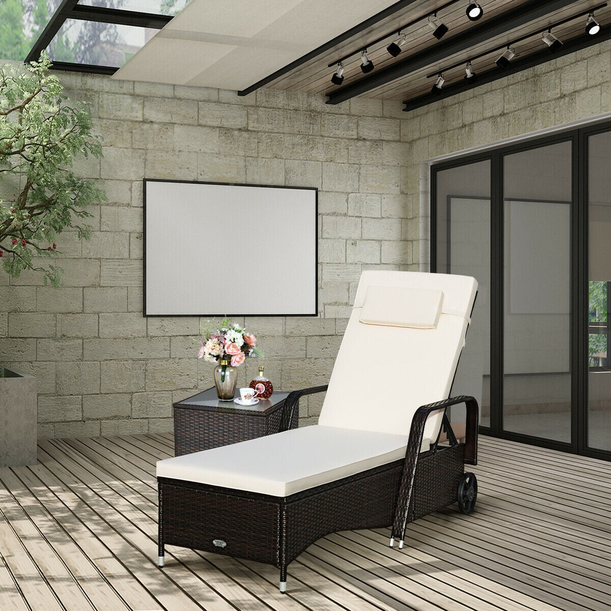 Adjustable Chaise Lounge with Cushion and Wheels