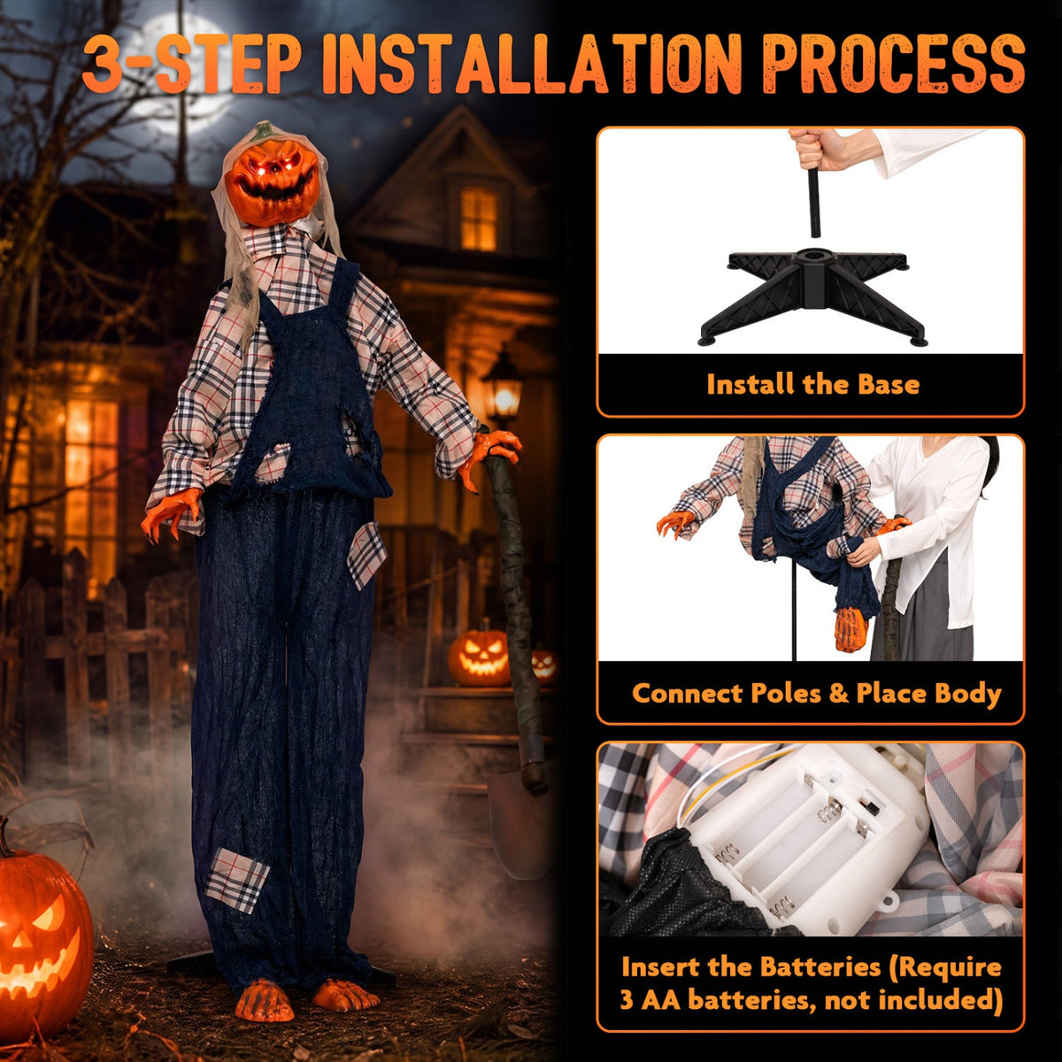 Halloween Pumpkin Man Decoration with Motion and Sound 5.3 ft