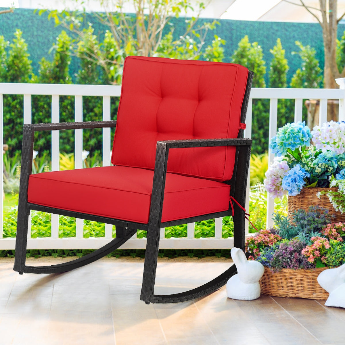 Rattan Rocking Chair with Cushion for Patio